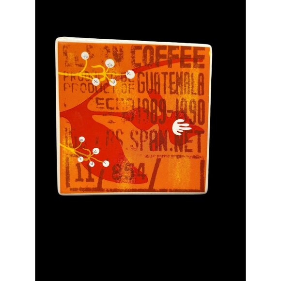 Starbucks Coffee Ceramic Coasters 2006 Multi Color Floral Leaves 4" sq - Collect - Picture 2 of 7